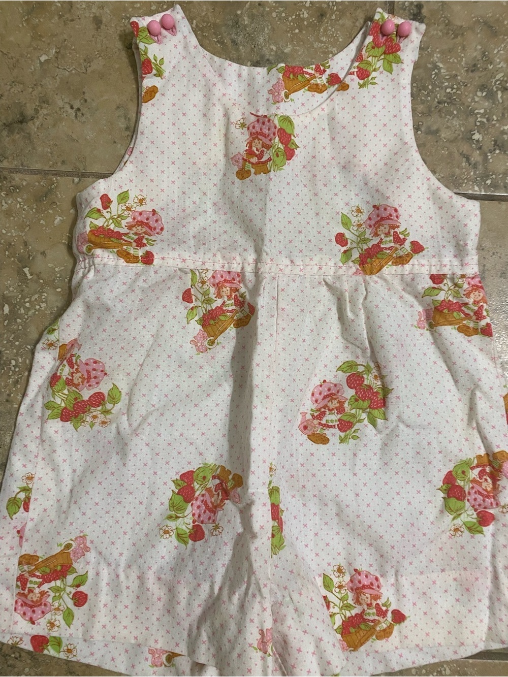 Vintage Retro 80s Strawberry Shortcake 12mo Pink Pin Dot Sunsuit Romper Rare - Picture 2 of 11